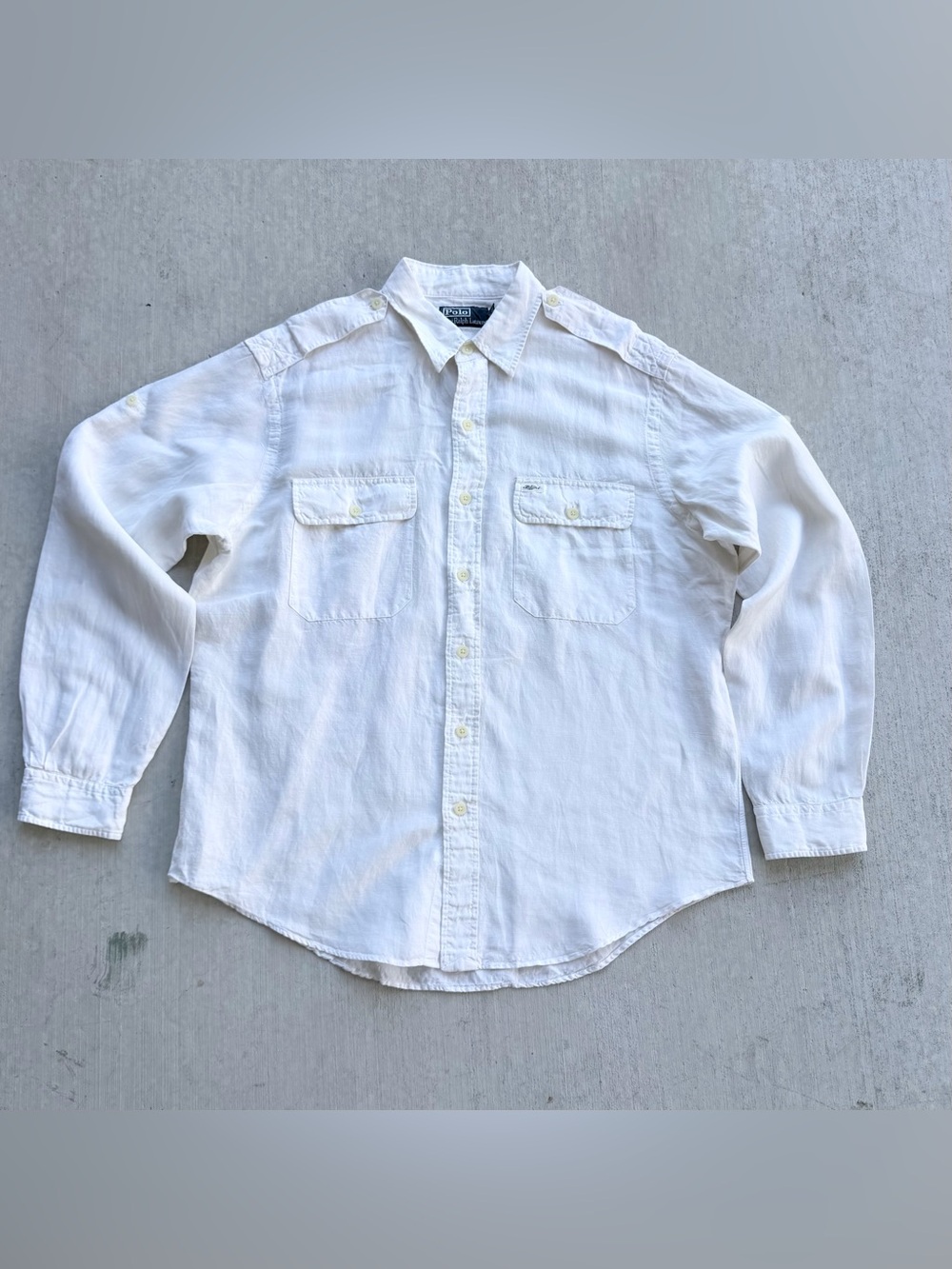 Vintage Polo Ralph Lauren Linen Silk Shirt Men Size Large White Button Up